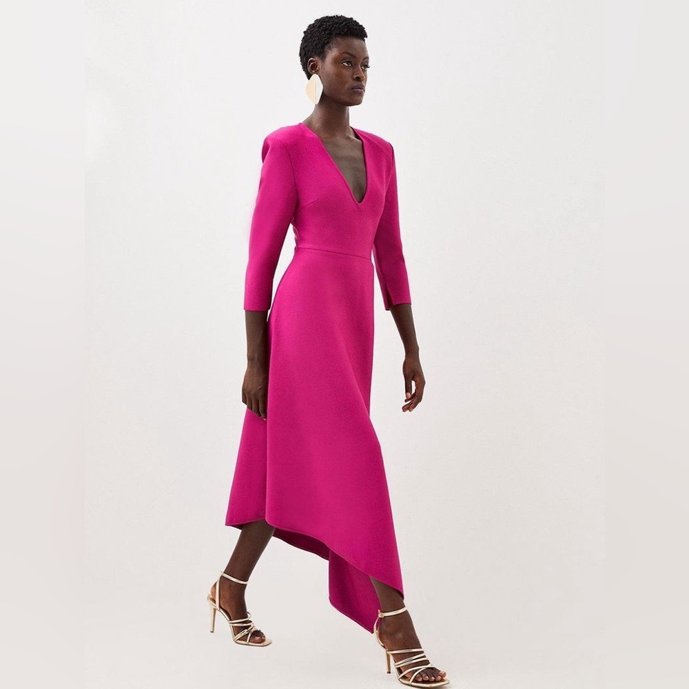 KAREN MILLEN Bandage Figure Form Knit Belted Asymmetric Midaxi Dress - Picture 3 of 10